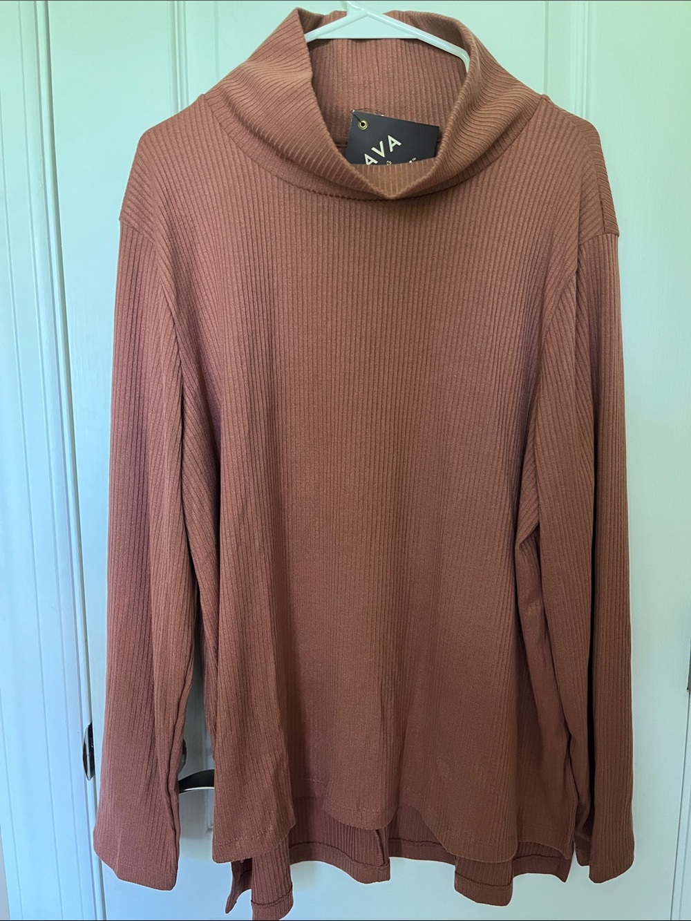 🆕 Ava & Viv Ribbed Cowl Neck Sweater Top Women’s 1X Terracotta Brown Long Sleeve